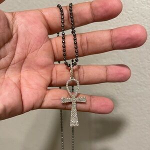 14k Yellow Gold Cross Ankh Diamond Pendant